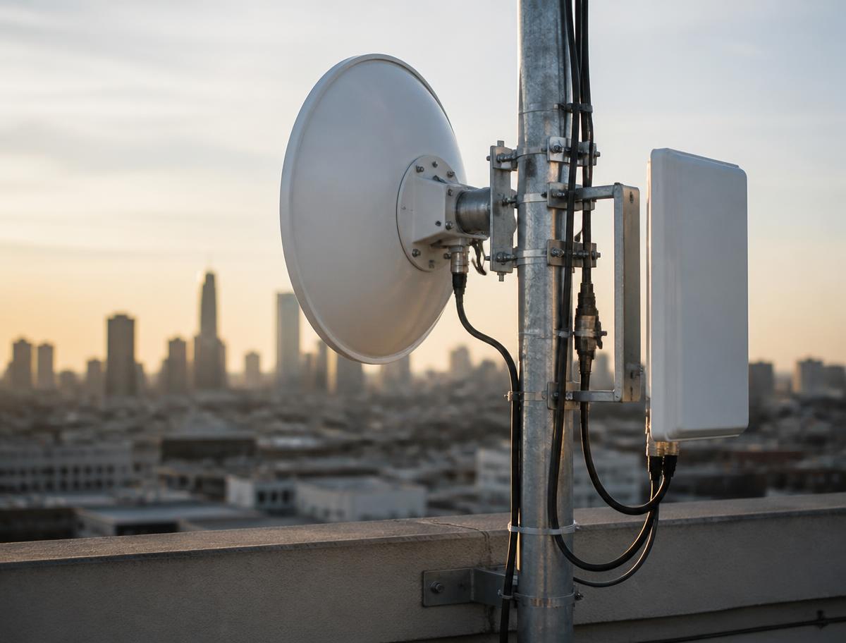 Antenas de enlace punto a punto instaladas en la azotea de un edificio